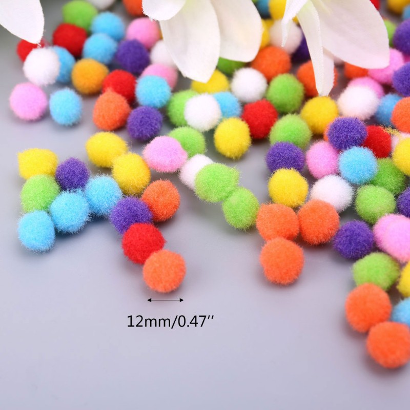 Set 1000 quả bông pom pom 12mm nhiều màu dùng làm đồ thủ công đa năng