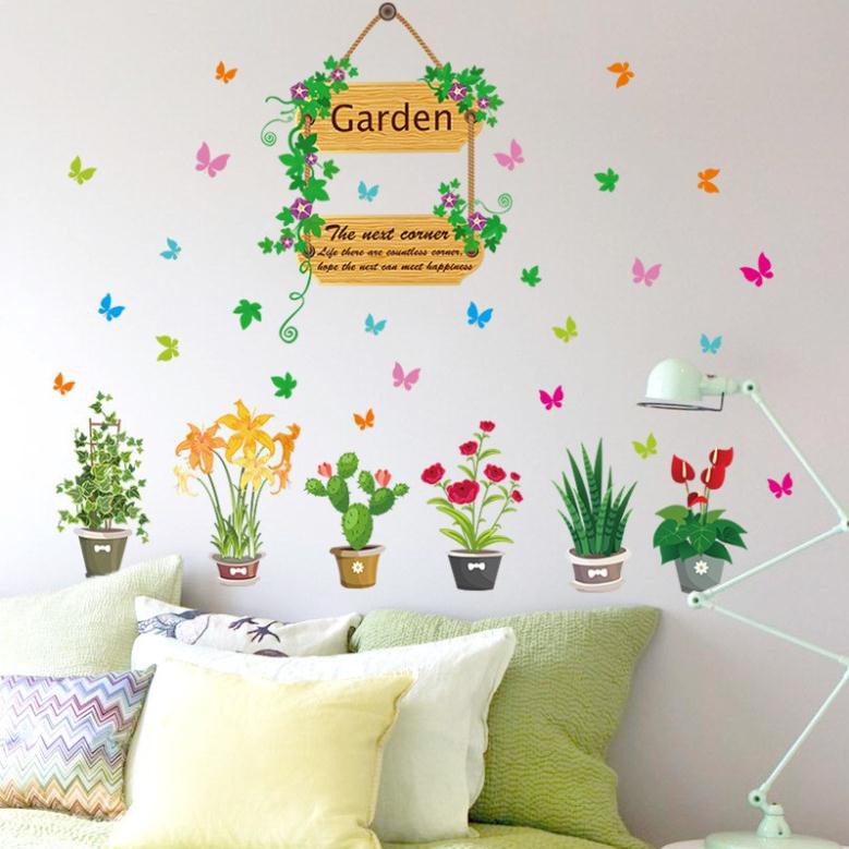 Tranh decal, decal dán tường trang trí phòng khách, cho bé những giỏ hoa xinh xắn TT23