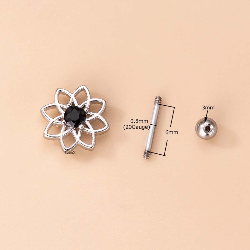 1 Khuyên Tai Hình Hoa Tuyết / Bàn Tay / Sụn Tai 6mm Bằng Thép Không Gỉ