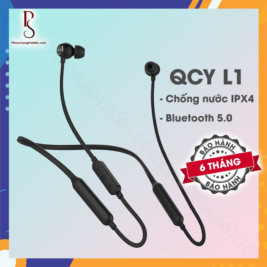 [Mã 2404EL10K giảm 10K đơn 20K] Tai nghe Bluetooth thể thao Neckband Xiaomi QCY L1 Đen [BH chính hãng 6 tháng]