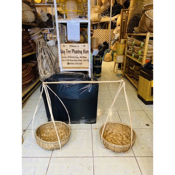 Quang gánh tre size lớn quang 90 thúng 40cm thúng cước xanh