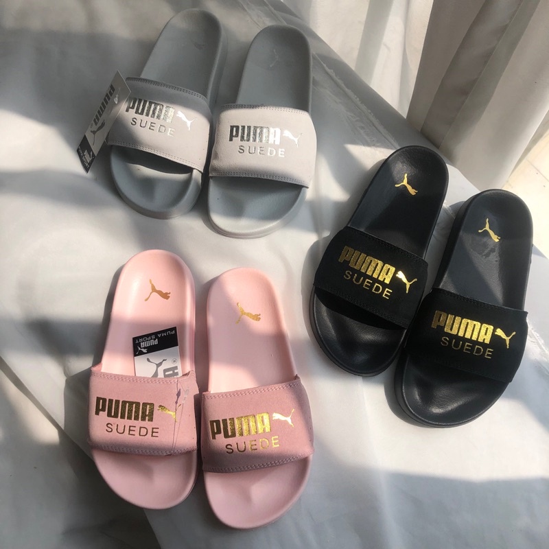 Dép Suede Quai Ngang Lót Bông Đế Đúc Cao Su Màu Đen Xám Hồng