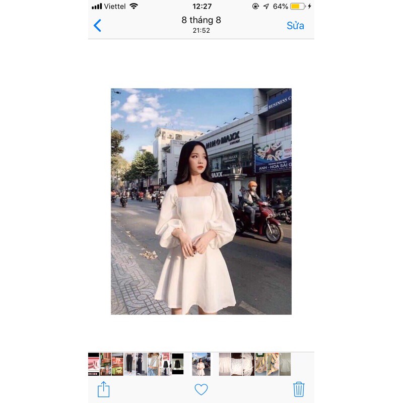Đầm xoè tay bồng pha lưới