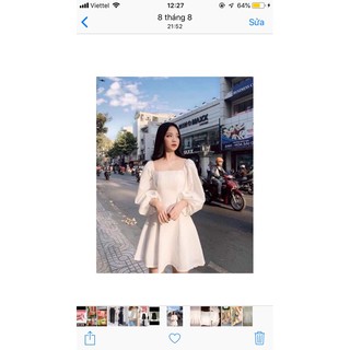 Đầm xoè tay bồng pha lưới