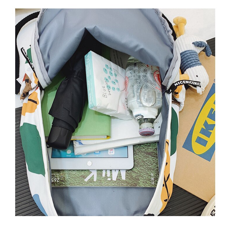 Balo Đi Học JASMIN NOIR Bằng Canvas In Họa Tiết Lá Đơn Giản Thời Trang Dành Cho Nữ