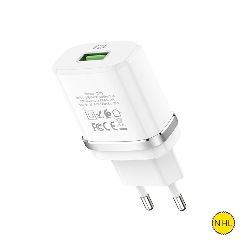 Củ Sạc Nhanh Hoco C12Q Quick Charge 3.0 18W, Cáp Sạc Nhanh Hoco X14 1M