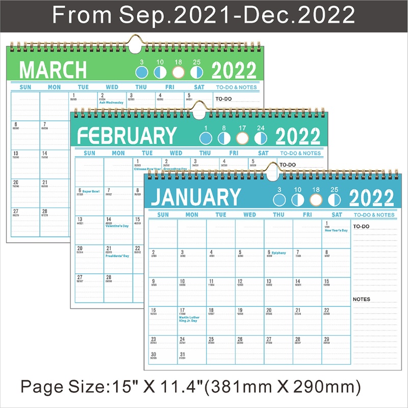Lịch Treo Tường Năm 2021-Dec 2022 Thiết Kế Độc Đáo Tiện Dụng