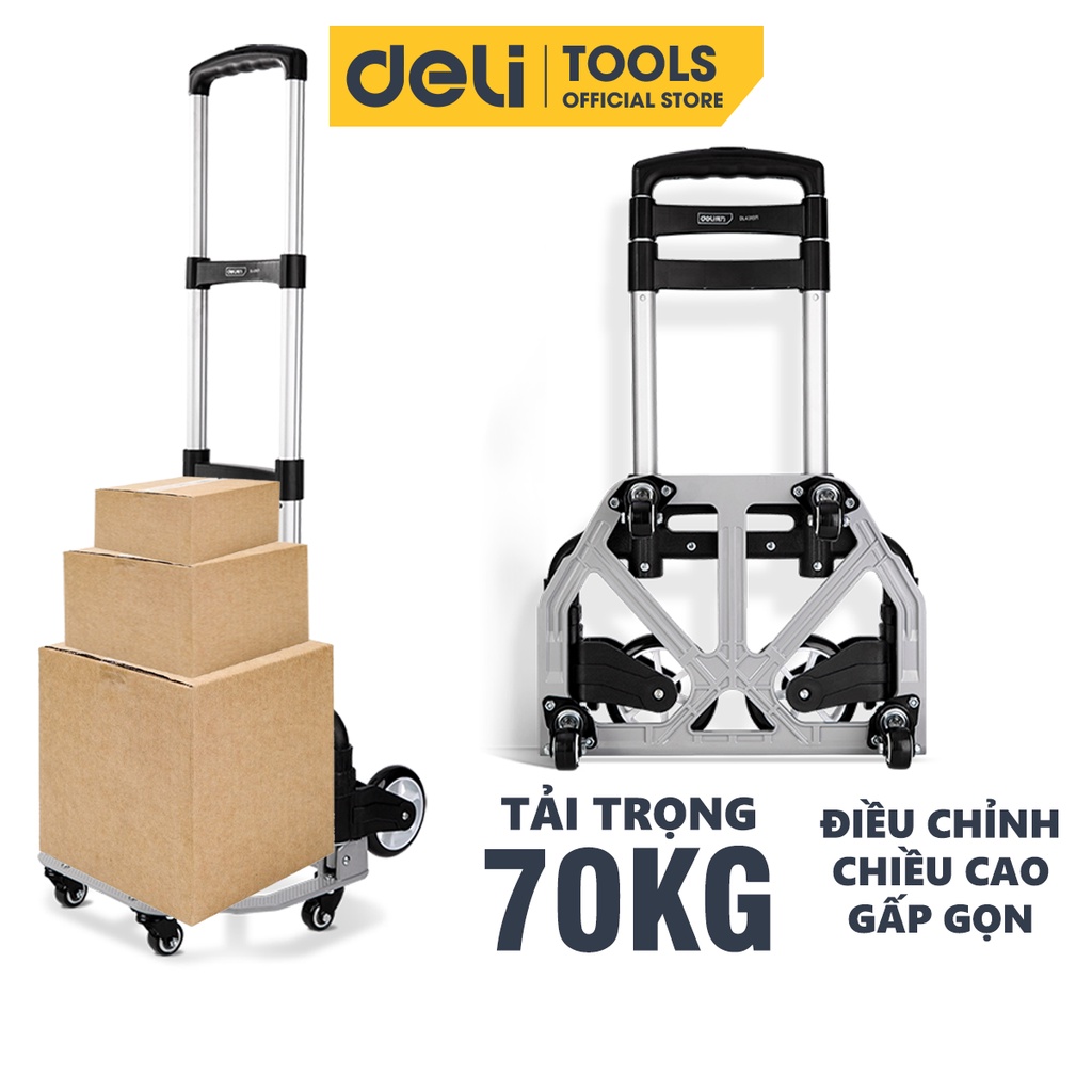 Xe Đẩy Hàng Gấp Gọn Đa Năng Deli Cao Cấp 6 Bánh / 2 Bánh - Chất Liệu Hợp Kim Nhôm Siêu Bền - Tải Trọng 70kg - DL431070