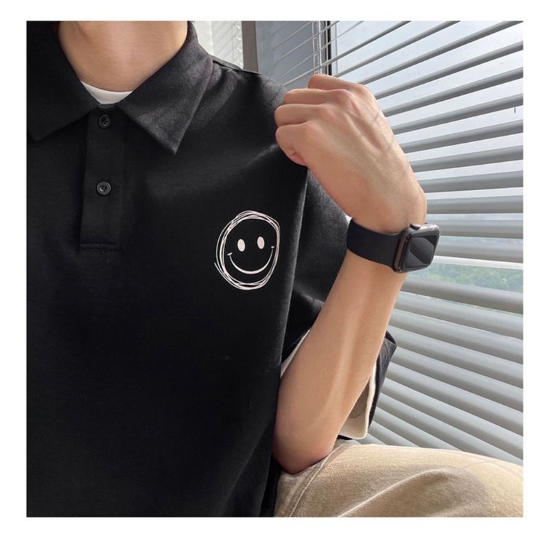 Áo Polo Mặt Cười Nam Nữ Ulzzang Hàn Quốc Tay Lỡ Form Rộng