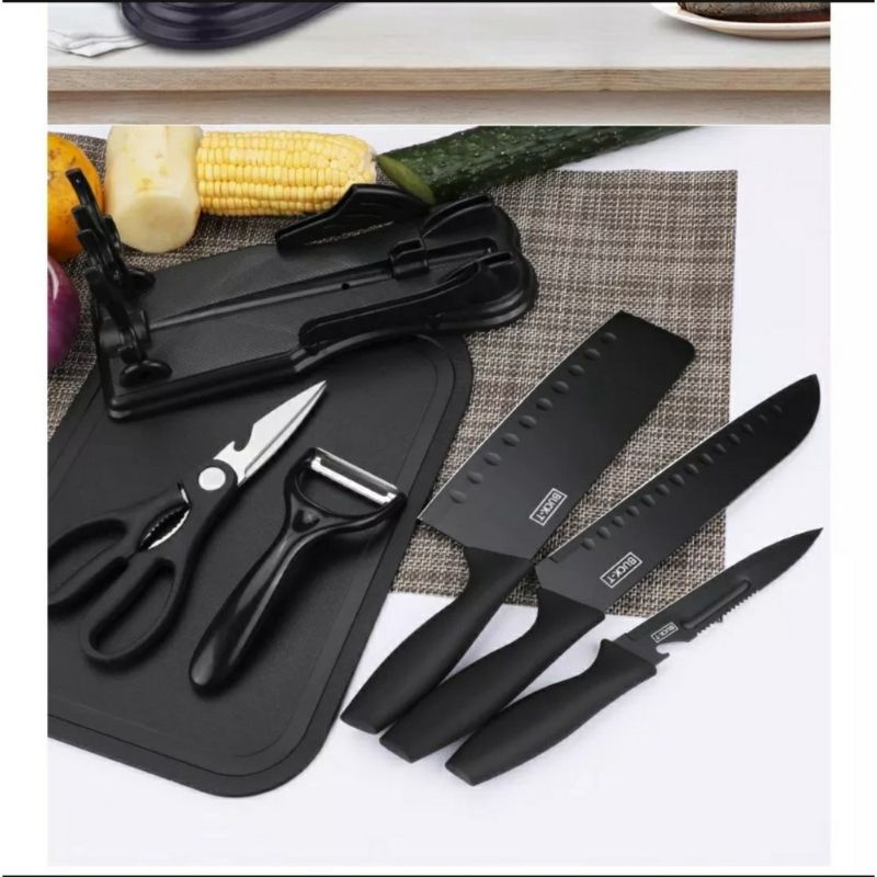 Bộ Dao 5 Món JAPAN ASAKH Bằng Thép Không Gỉ Đen Nhám Cao Cấp