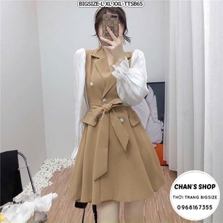 Bigsize 60- 90kg đầm cổ vest tay trắng