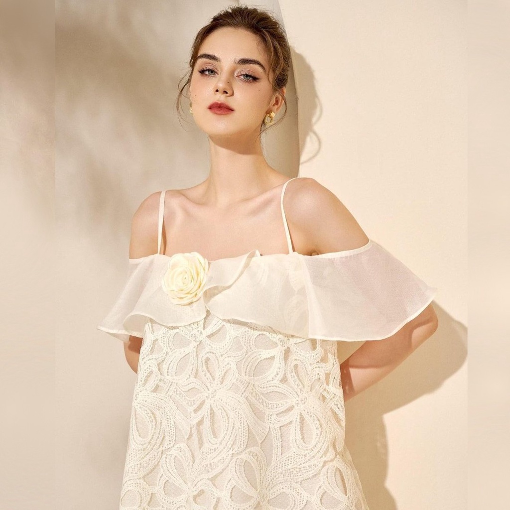 Váy 2 dây nữ phối cổ [Linly Store] Đầm kiểu nữ tiểu thư V-VHD4
