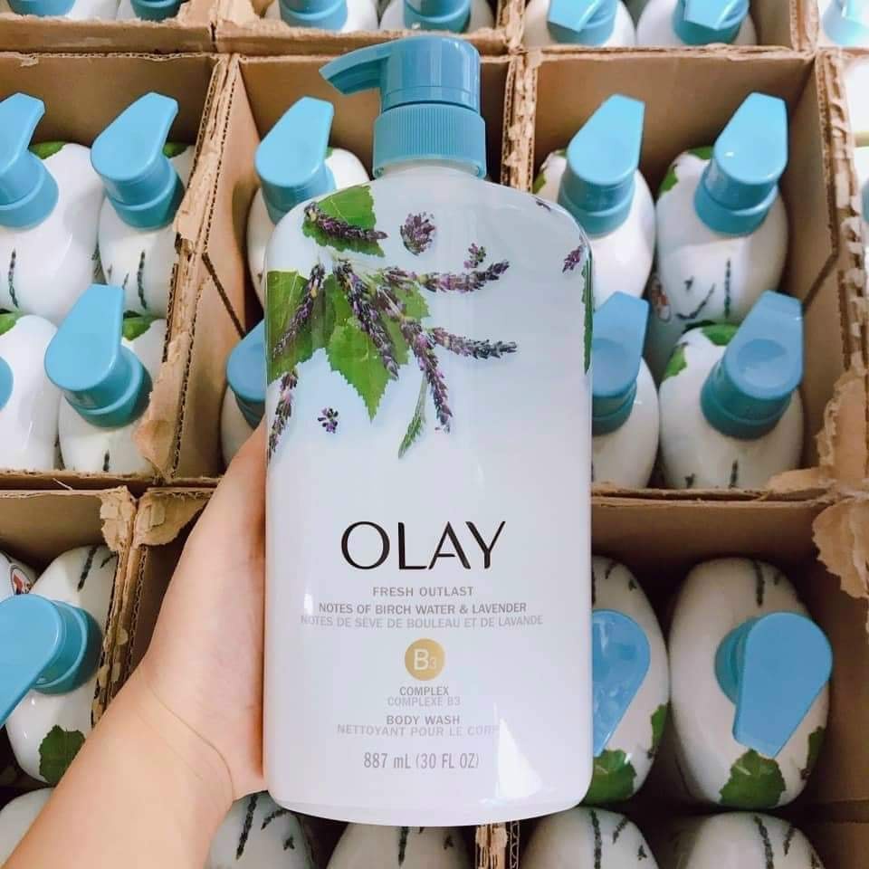 SỮA TẮM HOA OẢI HƯƠNG VÀ LÁ CÂY BẠCH DƯƠNG OLAY FRESH OUTLAST PURIFYING BIRCH WATER &amp; LAVENDER 887ML - 10612