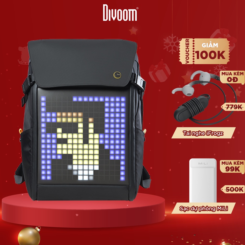 Balo DIVOOM Pixoo Backpack-M, có hiển thị màn hình LED, ngăn chứa Laptop 15inch