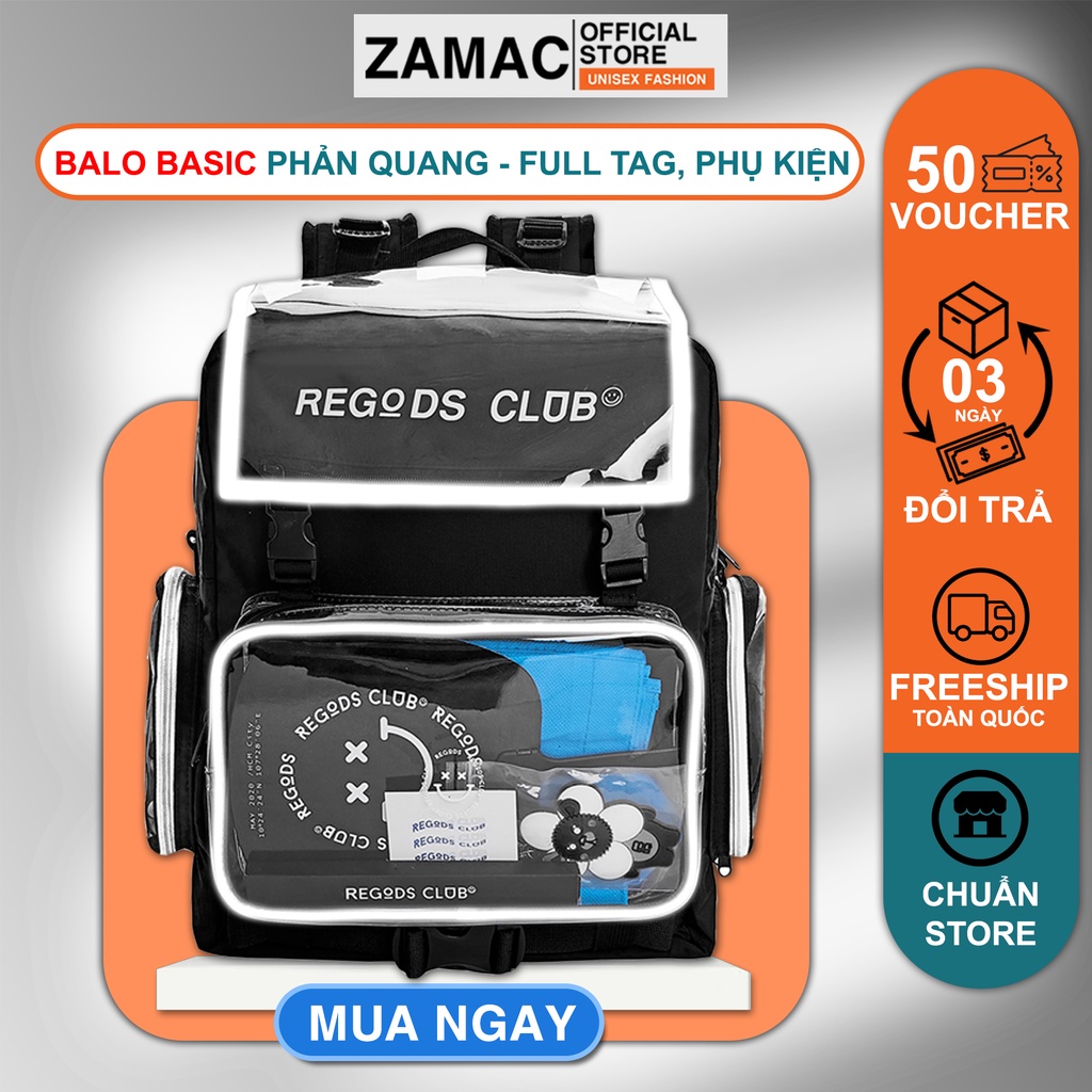 Balo đi học phản quang ZAMAC có ngăn laptop, chống nước form ulzzang unisex - ZMB32