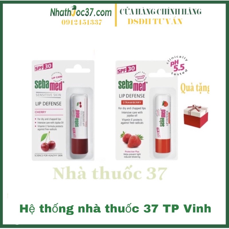 Son dưỡng môi Sebamed pH5.5 4,8g bảo vệ, chống khô môi, nứt môi, chống nắng SPF 30, có màu nhẹ, hương dâu, hương cherry