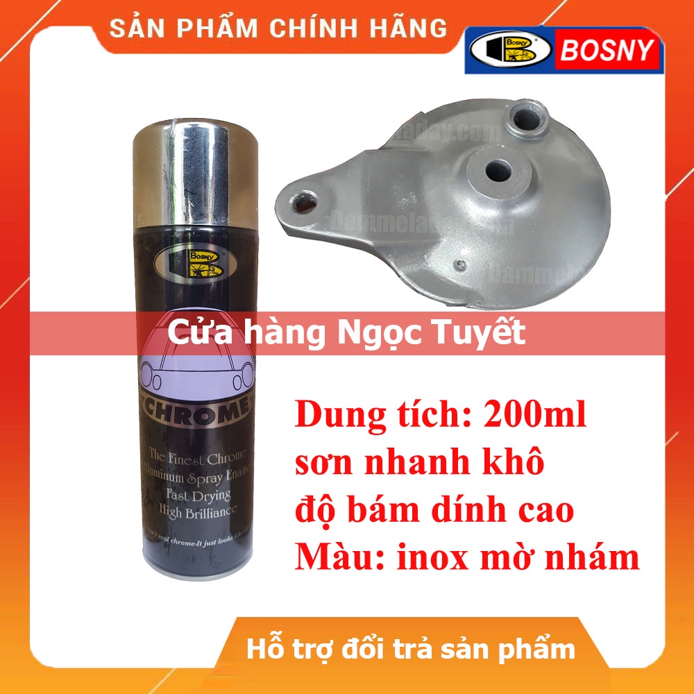 Sơn xịt mạ Chrome màu inox (Crom bạc Bosny) dùng cho kim loại, ô tô, xe máy