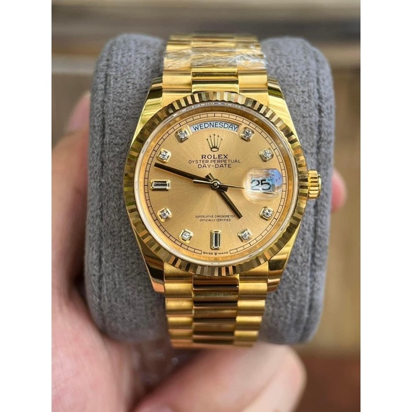 Đồng hồ nam Rolex đồng hồ cơ Automatic Rolex classic 2 lịch mặt KHẢM TRAI dây VÀNG size 40-41mm