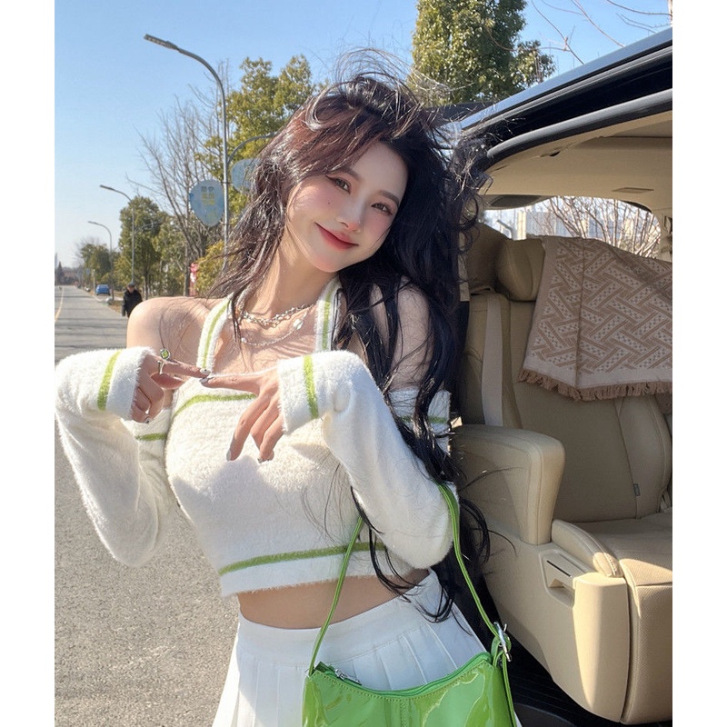 Áo Dệt Kim Trễ Vai Tay Dài Thời Trang Mùa Xuân Mới Cho Nữ