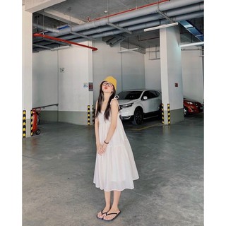 Đầm babydoll xoè cột nơ vai