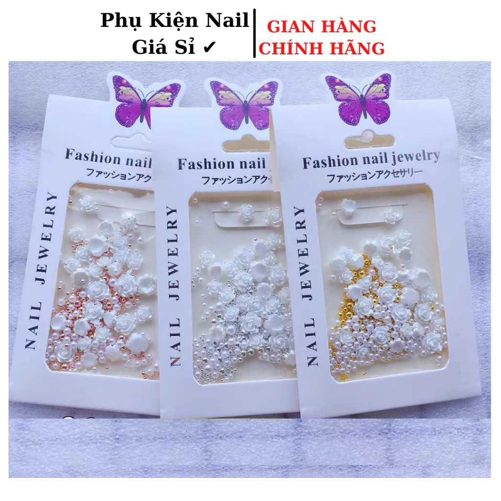 Sét charm nail hoa hồng gắn móng