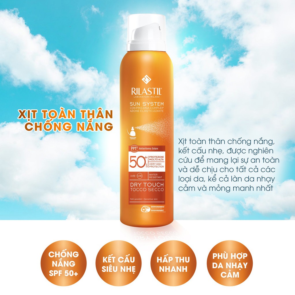 Xịt Chống Nắng Toàn Thân Rilastil Sun System Ppt Dry Touch SPF 50+ Bảo Vệ Da Tối Ưu Khỏi Tia UVA, UVB 200ml