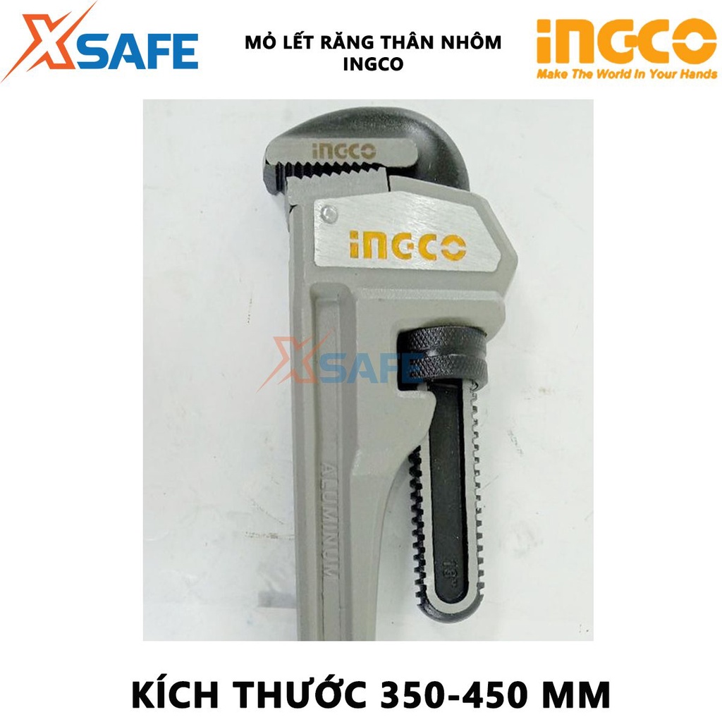 Mỏ lết mở ống chuyên dùng tay nhôm INGCO thép carbon chất lượng cao, đinh tán rắn, 2 kích thước 14&quot; và 18&quot;