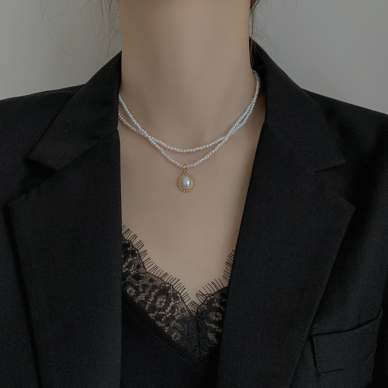 Vòng cổ Hai Lớp Đính Ngọc Trai Thời Trang Dành Cho Nữ
