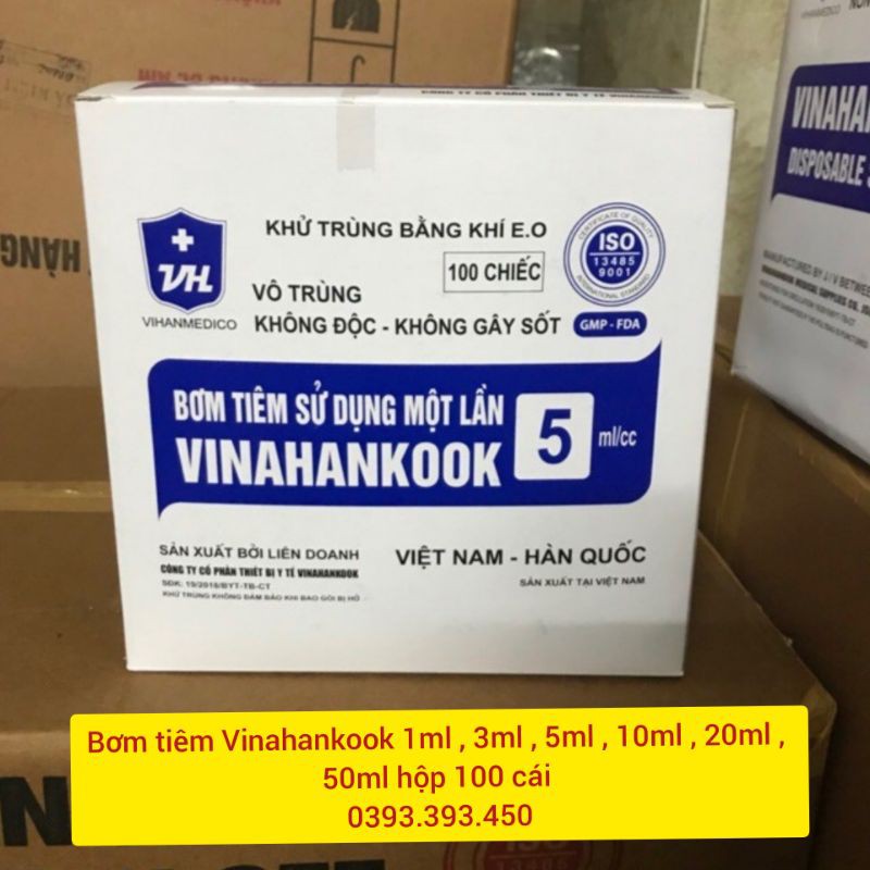 Bơm tiêm vinahankook 1ml , 3ml , 5ml , 10ml , 20 ml , 50ml Hộp 100 cái