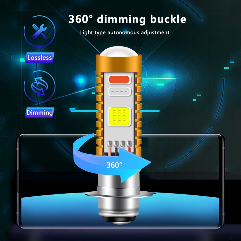 Bóng đèn pha led 3 trong 1 P15D H4 H6 BA20D chùm tia sáng nhấp nháy hi / lo cho xe máy