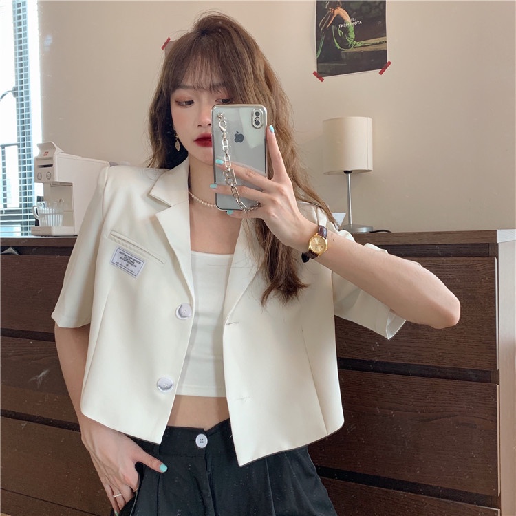 Blazer nữ Aimeehouse Áo Khoác Ngắn Tay Phong Cách Pháp Năng Động hàng Quảng Châu