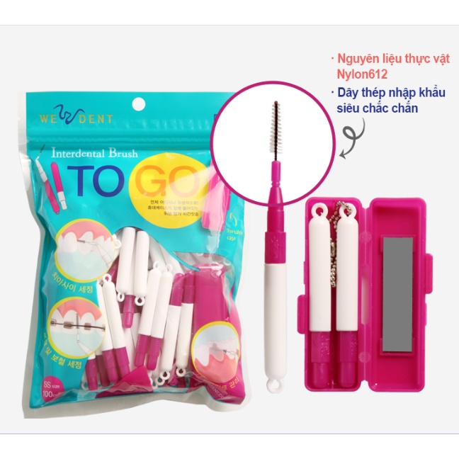 Bàn Chải Kẽ Răng và hộp đựng cầm tay Wedent Aroma Interdental Brush 100P Gomimall