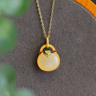 Chính Hãng S925 Bạc Men Màu Tự Nhiên Hetian Ngọc Nhỏ Túi May Mắn Ví Nhỏ Mặt Dây Chuyền Vòng Cổ Nhỏ Trang Sức