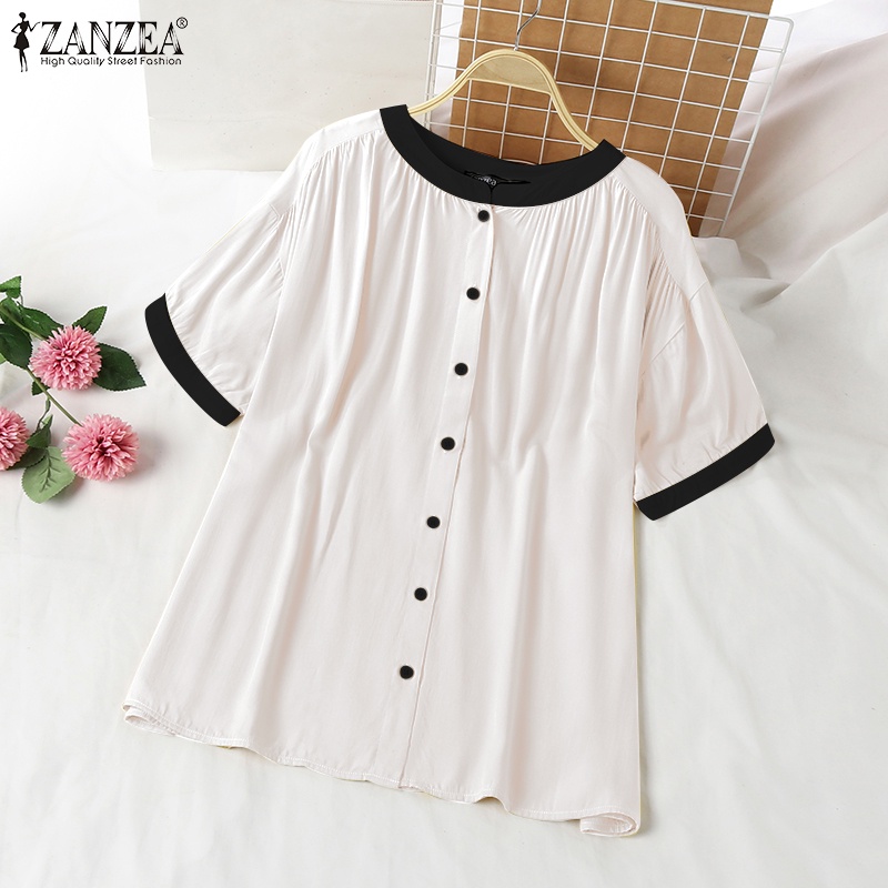 Áo sơ mi Zanzea tay ngắn cổ tròn thời trang dành cho nữ