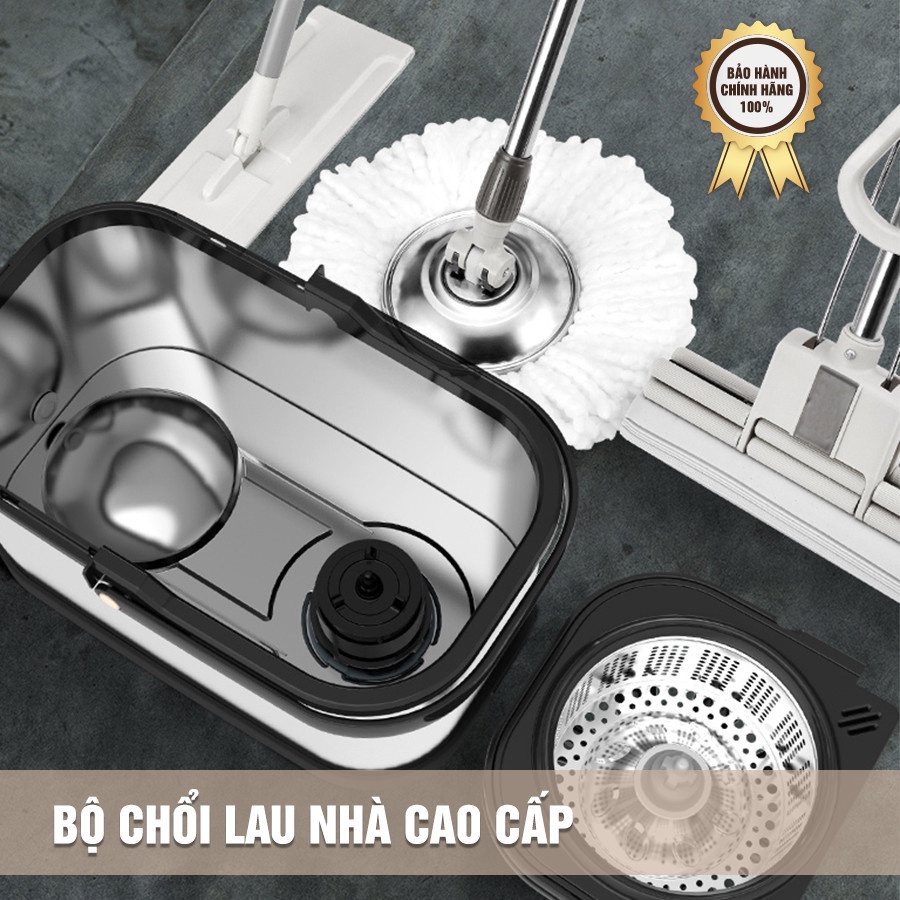CHỔI LAU NHÀ THÔNG MINH 360 ĐỘ INOX CAO CẤP - CÂY LAU NHÀ CHẾ ĐỘ TỰ VẮT Cây lau nhà xoay 360 độ - Siêu sạch