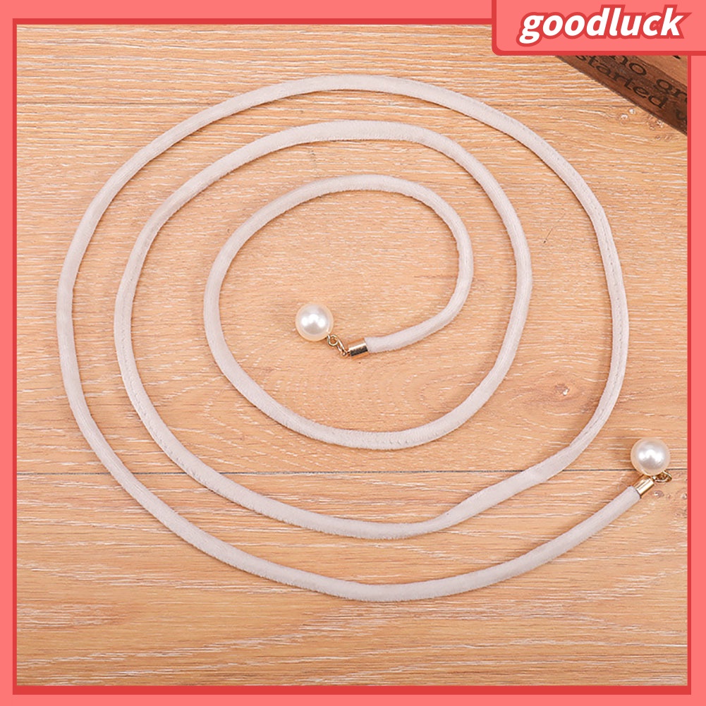 Thắt lưng bản nhỏ đính ngọc trai giả màu trơn