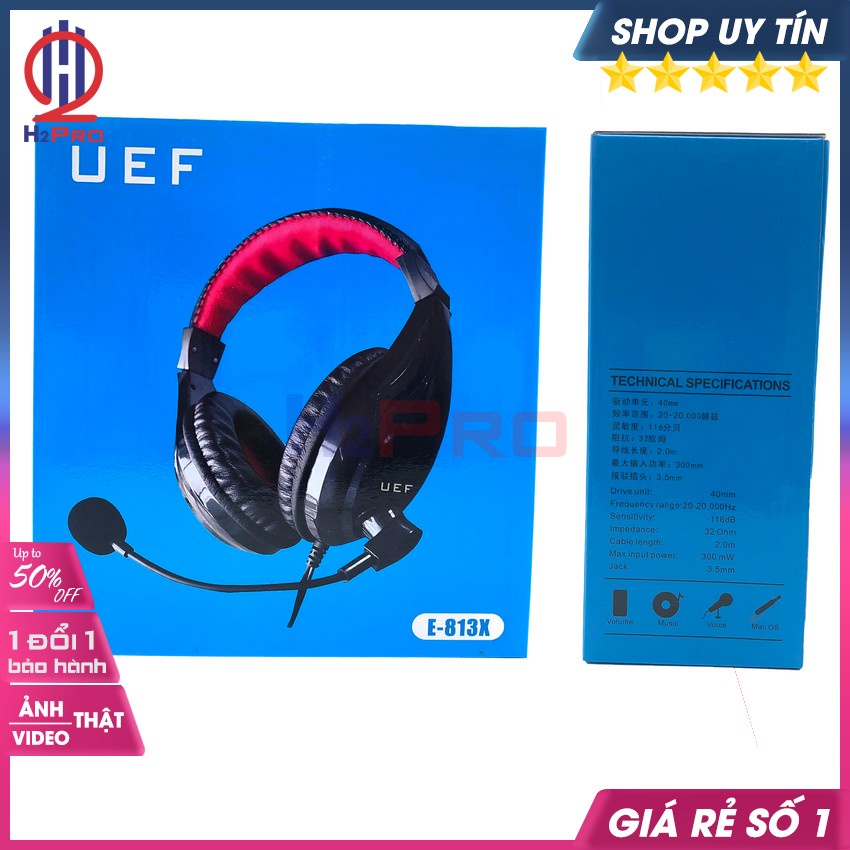 Tai Nghe Chụp Gaming, Tai Nghe Chụp Tai Có Dây UEF E-813X Cao Cấp Có Micro, Chống Ồn-Bass Khoẻ, Dây Dài 1.3M-H2Pro Audio