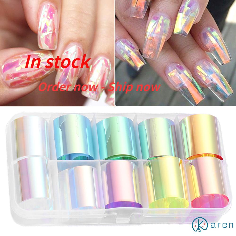 Nhãn Dán Trang Trí Móng Tay Mặt Kính Hình Aurora Màu Holographic DIY