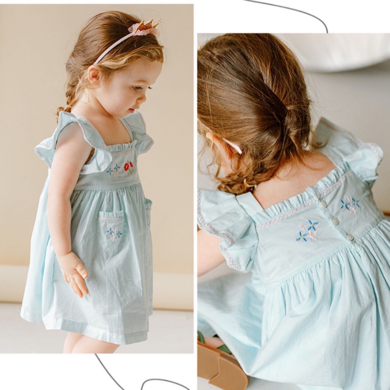 Váy bé gái, đầm trẻ em hai dây phối bèo màu xanh mint chất liệu cao cấp mềm mịn Xu Xu Kids size từ 8 đến 18kg