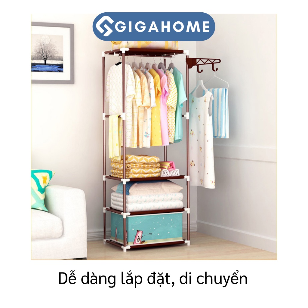 Kệ Treo Quần Áo Chữ H 4 Tầng 3 Ngăn GIGAHOME Loại Lớn Có Móc Treo Bên Cạnh 9571