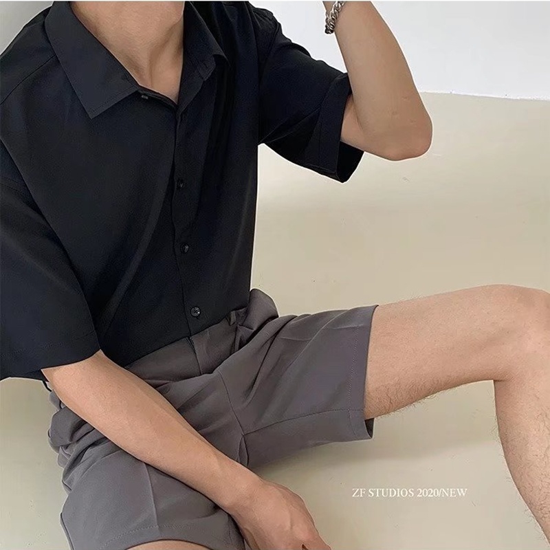 Áo Sơ Mi Tay Ngắn Chất Lụa Lạnh Mỏng Màu Trơn Chống Nhăn Thời Trang Mùa Hè Cho Nam Size M-3XL