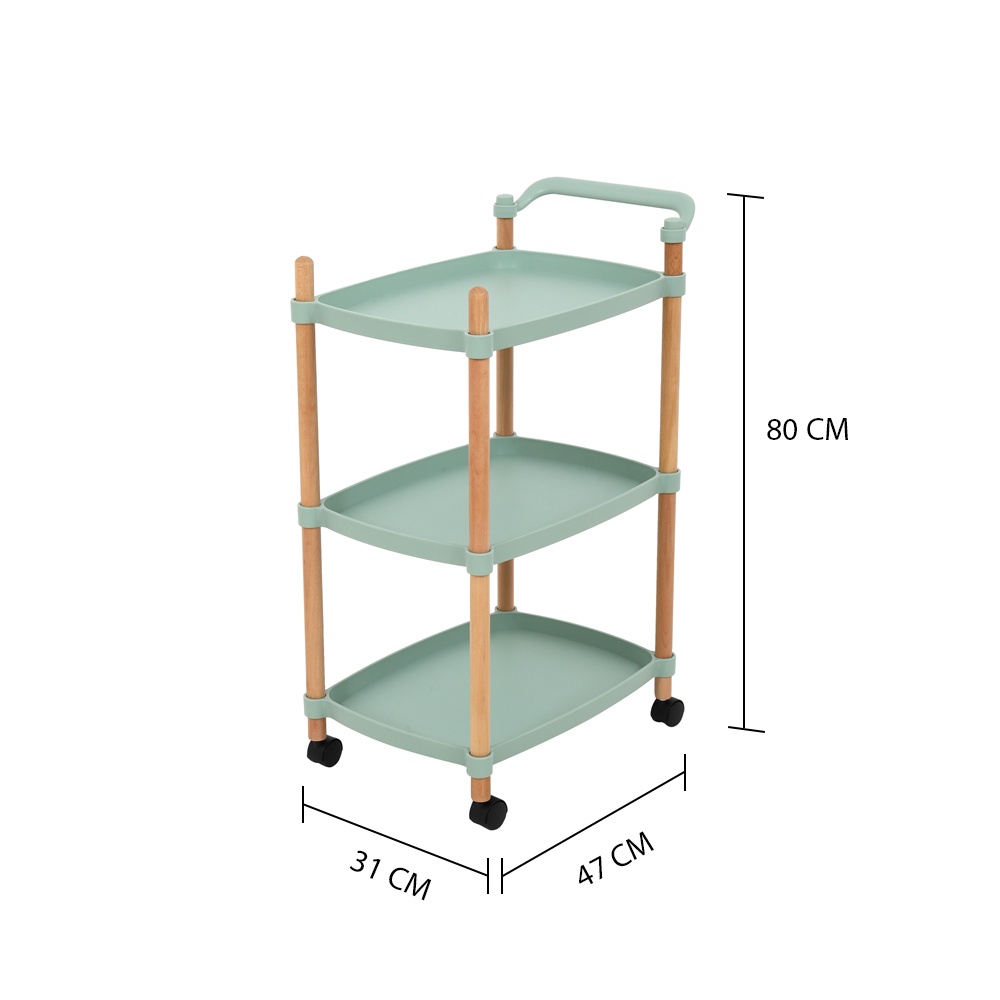 HomeBase STACKO Kệ để đồ 3 tầng bằng nhựa có bánh xe FOREST W47xD31xH80cm màu xanh lá