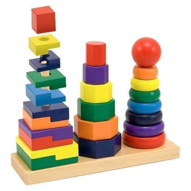 Bộ xếp hình gỗ 3D khối 3 trụ Montessori loại to nhất dài 28cm