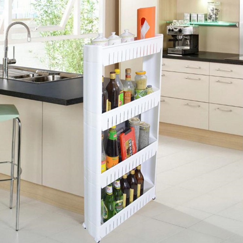 Kệ Đựng Gia Vị Gắn Góc Tường Có Bánh Xe Tháo Rời Được Dành Cho Nhà Bếp Nhà Tắm