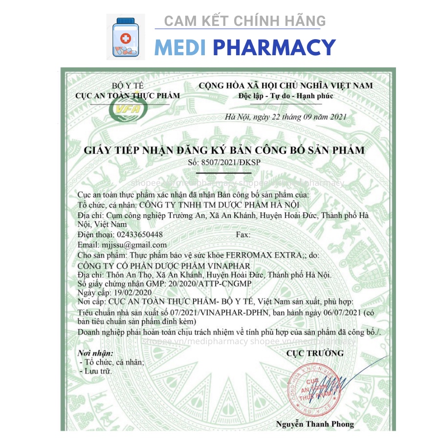 Viên uống bổ máu Ferromax Extra Vinaphar 4 mắt bổ sung Sắt, Acid Folic cho người thiếu máu - Hộp 100 viên