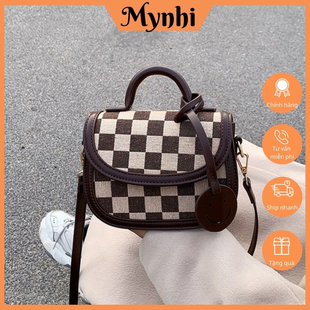 Túi xách nữ đeo chéo đẹp cầm tay dự tiệc sang chảnh phối hoạ tiết kẻ caro phong cách thời trang SHOPMYNHI  SMN256