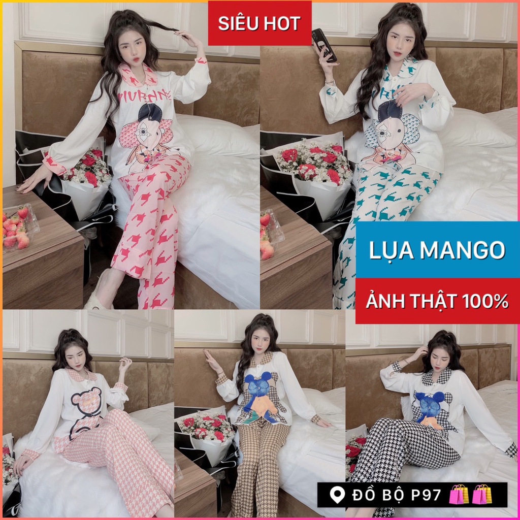 sét đồ bộ mặc nhà nữ thiết kế hot nhất hiện nay, pijama nữ tay dài quần dài lụa mango latin satin lụa xịn, đồ ngủ giá rẻ