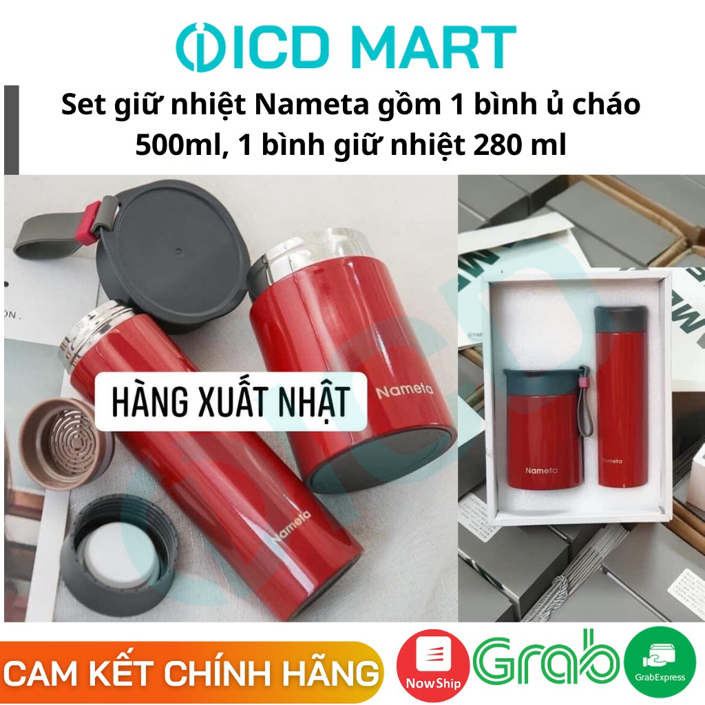 Set bình giữ nhiệt Nameta gồm 1 ủ cháo 500ml và 1 bình giữ nhiệt 280 ml, giữ nhiệt 8-12 tiếng, hàng xuất Nhật