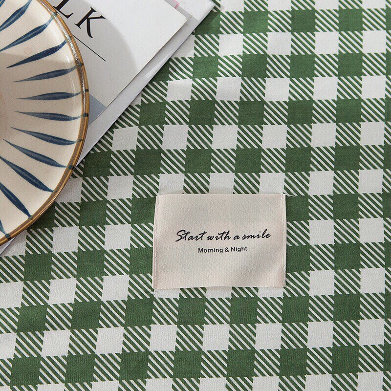 Bộ ga gối cotton living  - mẫu Ô vuông xanh lá
