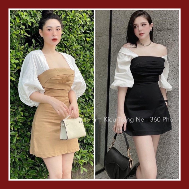Váy thiết kế xếp li ngực cổ vuông phối tay dơi cách điệu sang chảnh
